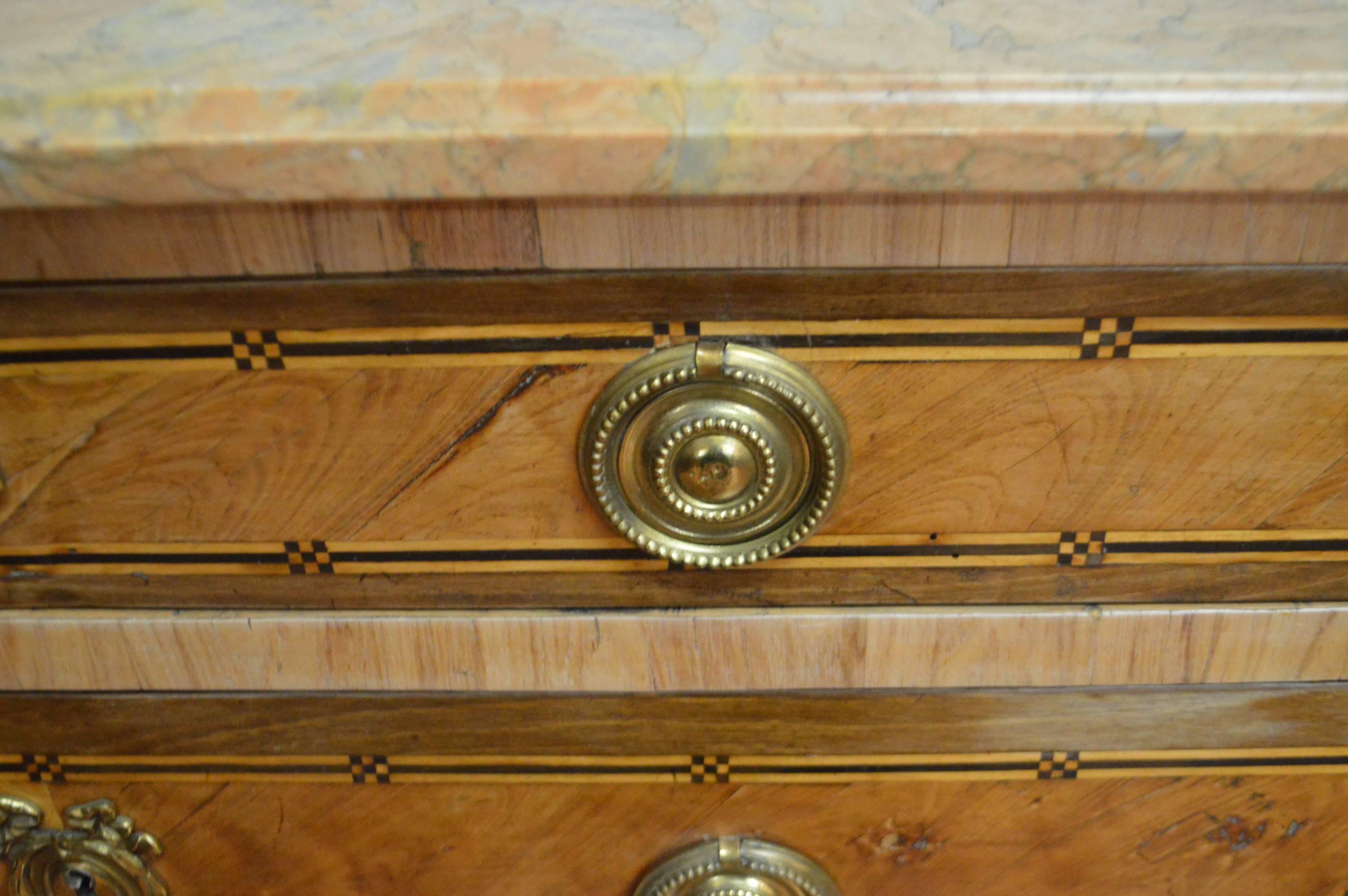18th Century Louis XVI Style in-Lay Two-Drawers Commode, Original Marble Top In Good Condition In Oakville, ON