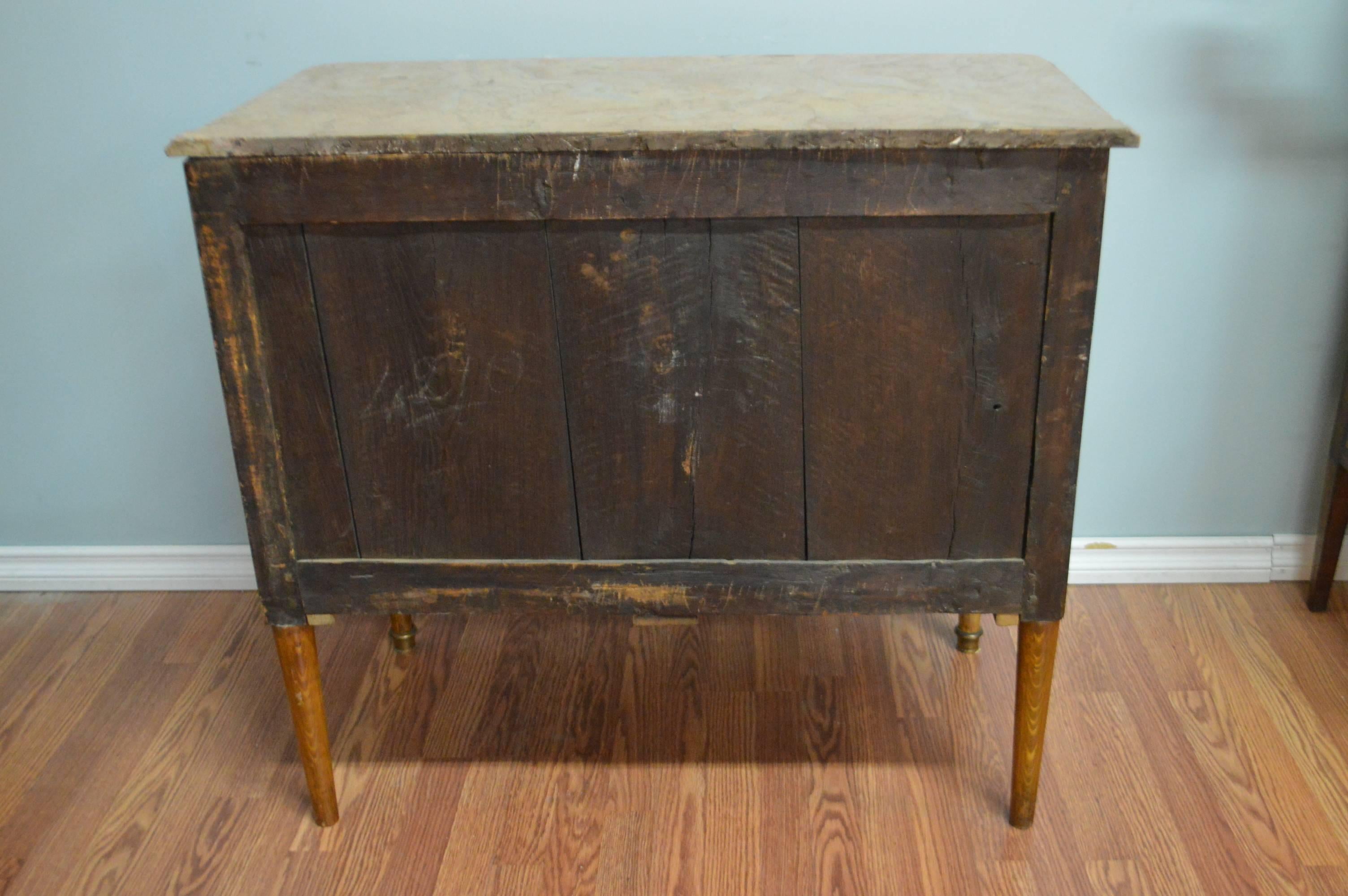 Bronze 18th Century Louis XVI Style in-Lay Two-Drawers Commode, Original Marble Top