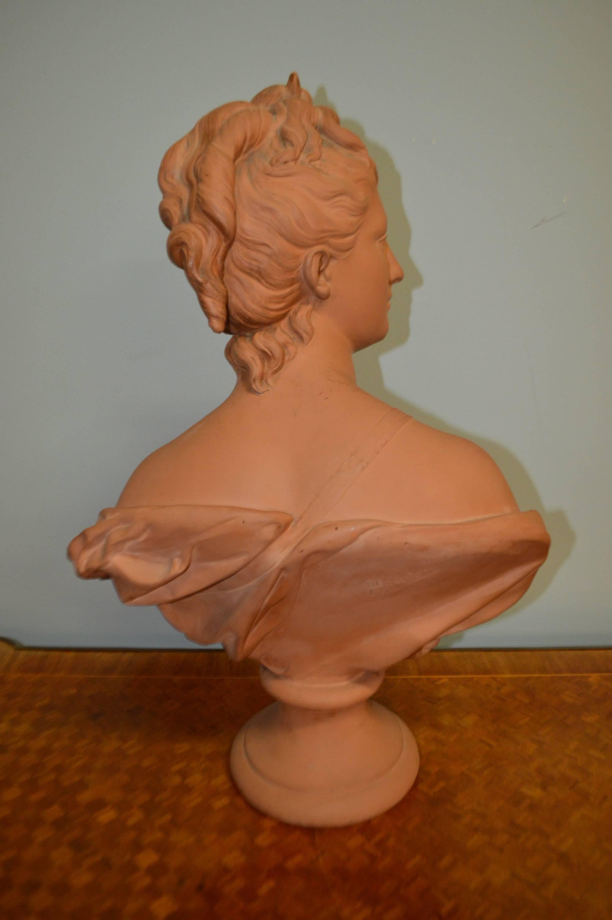 Neoclassical Terra Cotta bust of Diana by A. Houdon with Seal For Sale