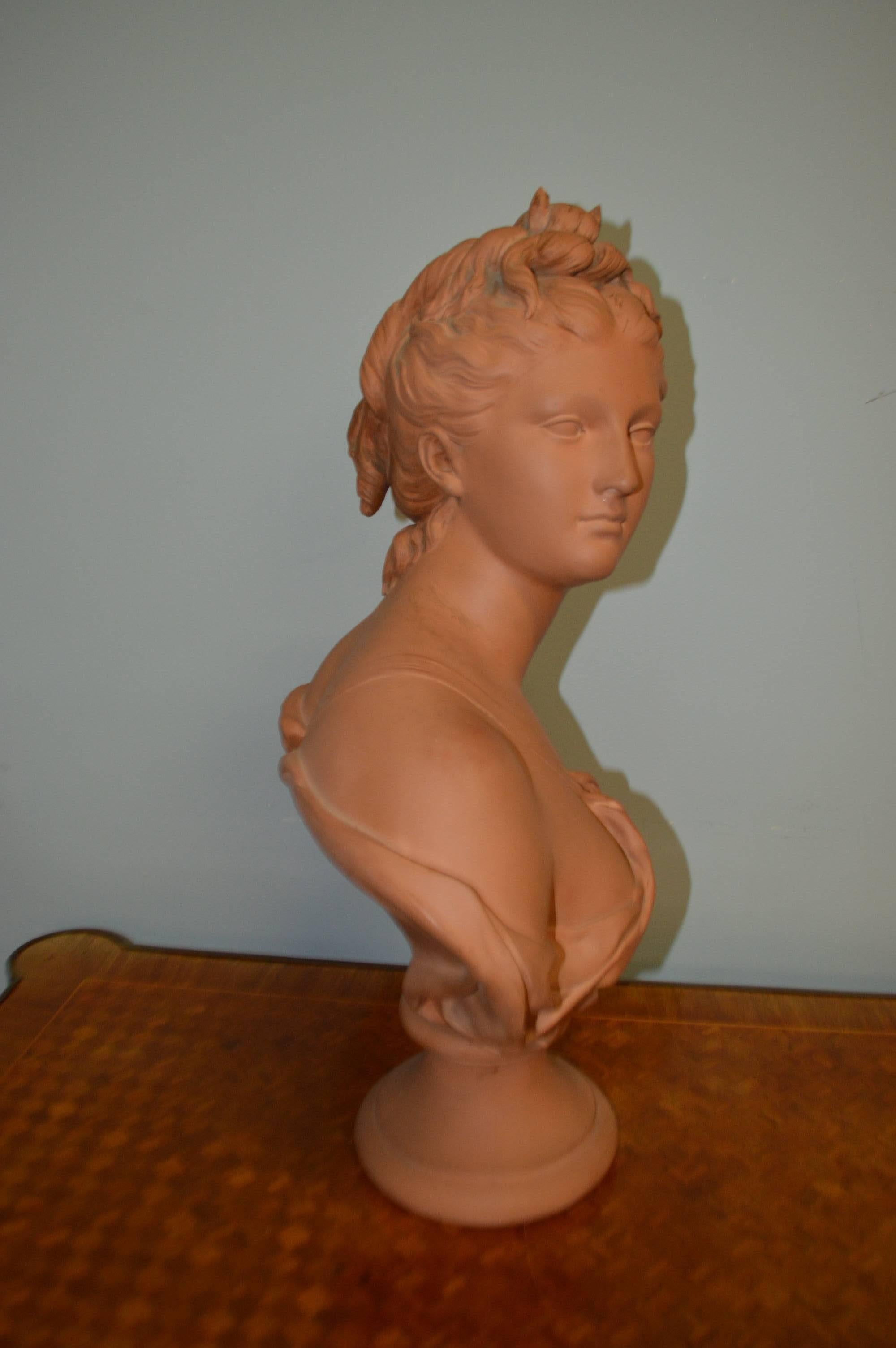 French Terra Cotta bust of Diana by A. Houdon with Seal For Sale