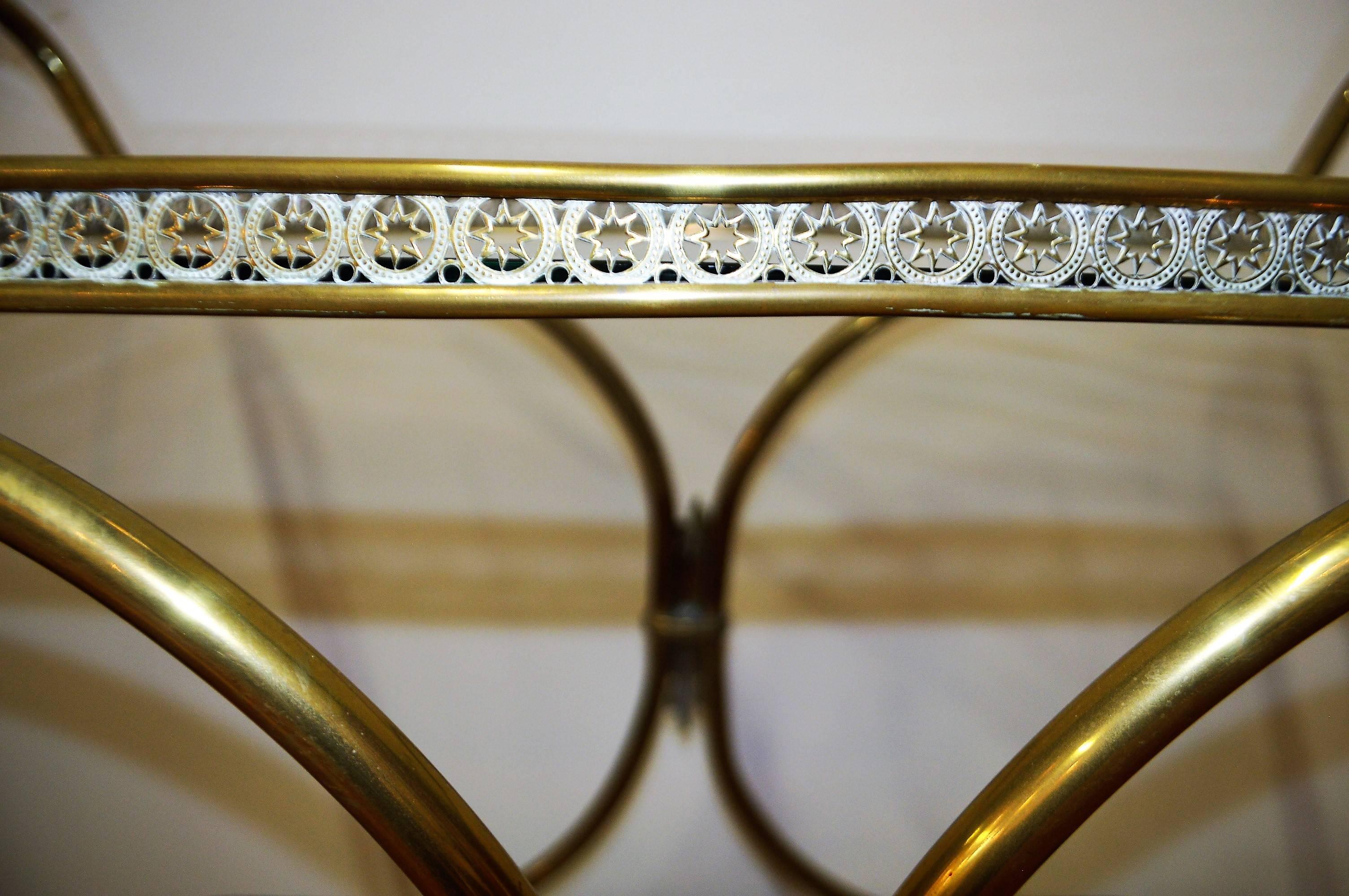 French European Neoclassic Style, Decorative Brass Bar Cart with Two Glass Trays For Sale