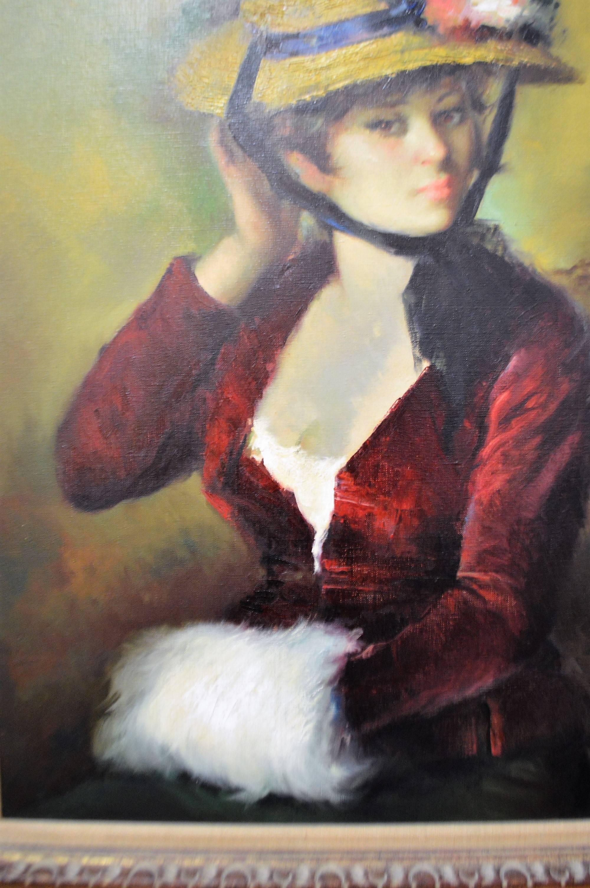 woman in hat painting