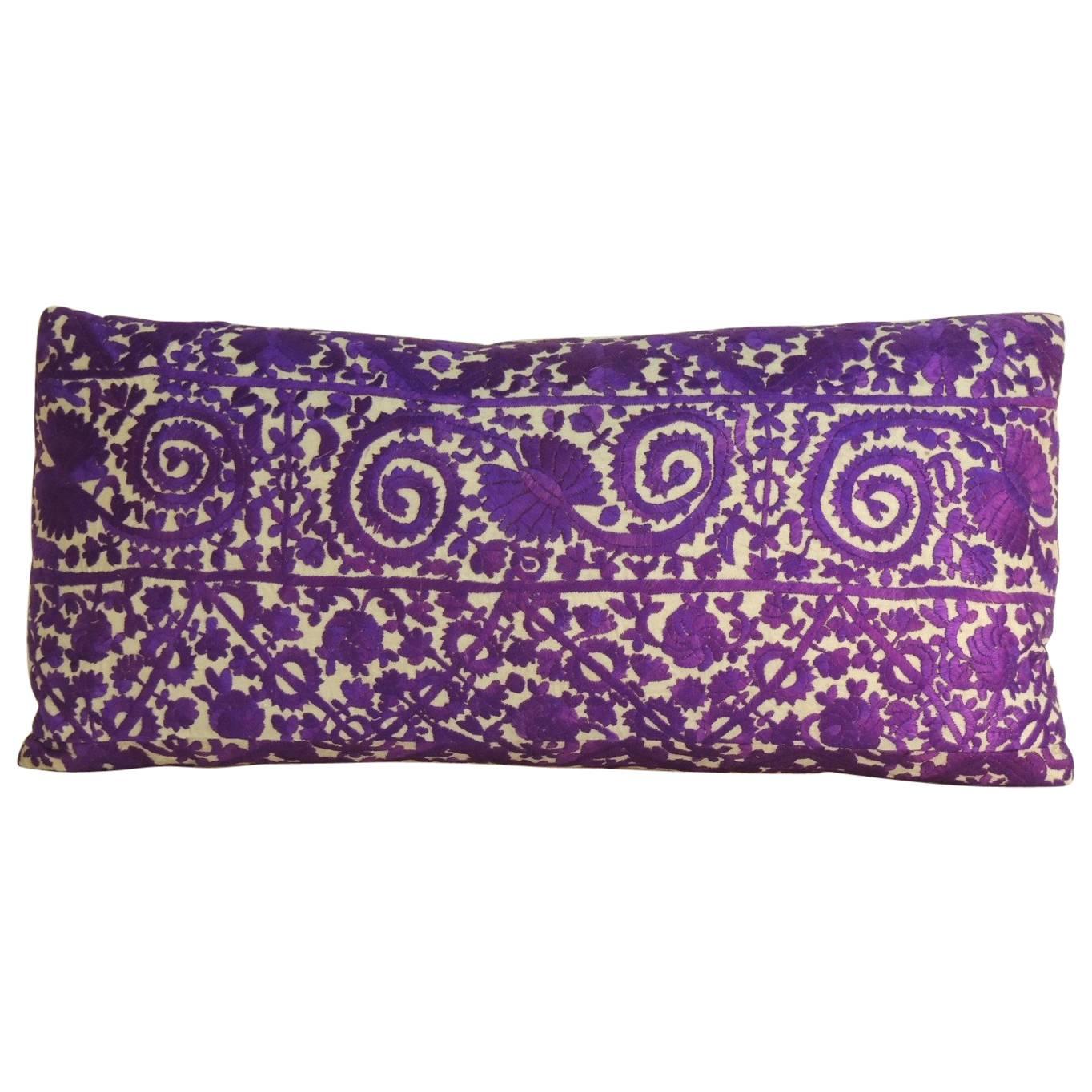 Purple Embroidered Moroccan Decorative Bolster Pillow