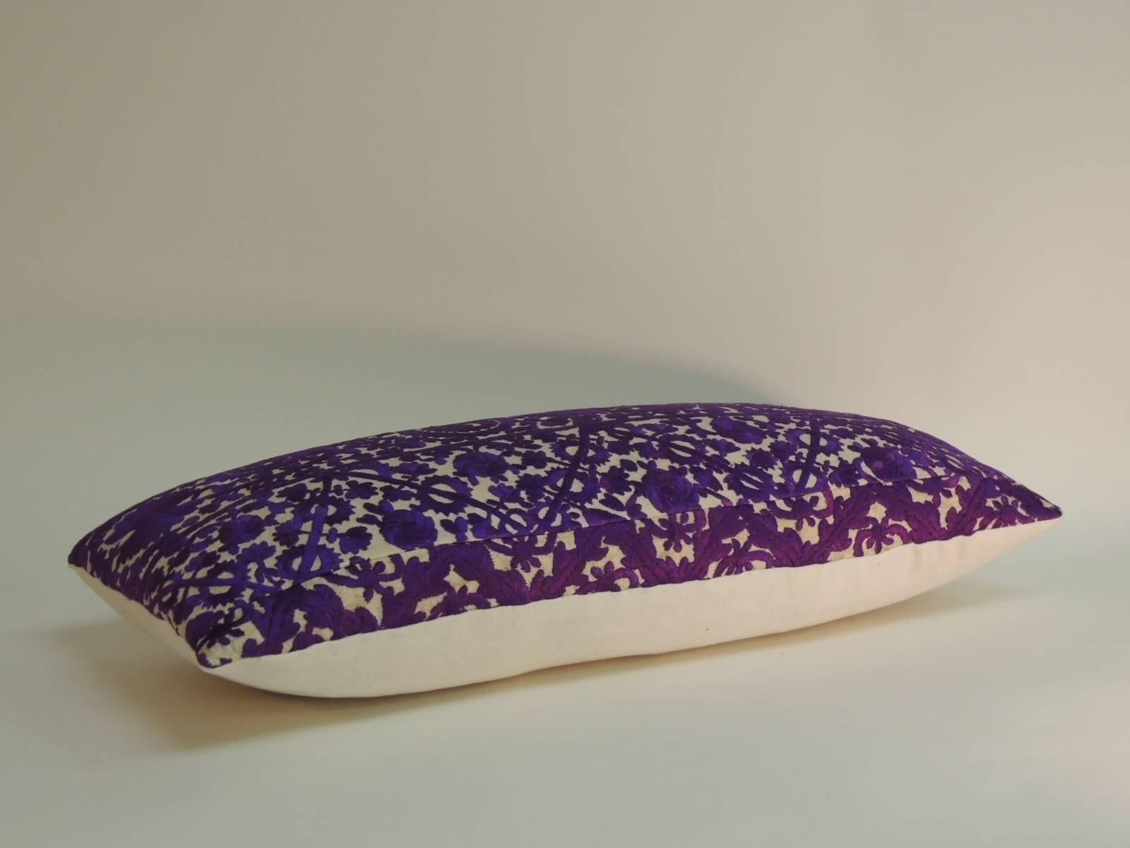 Suzani Purple Embroidered Moroccan Decorative Bolster Pillow