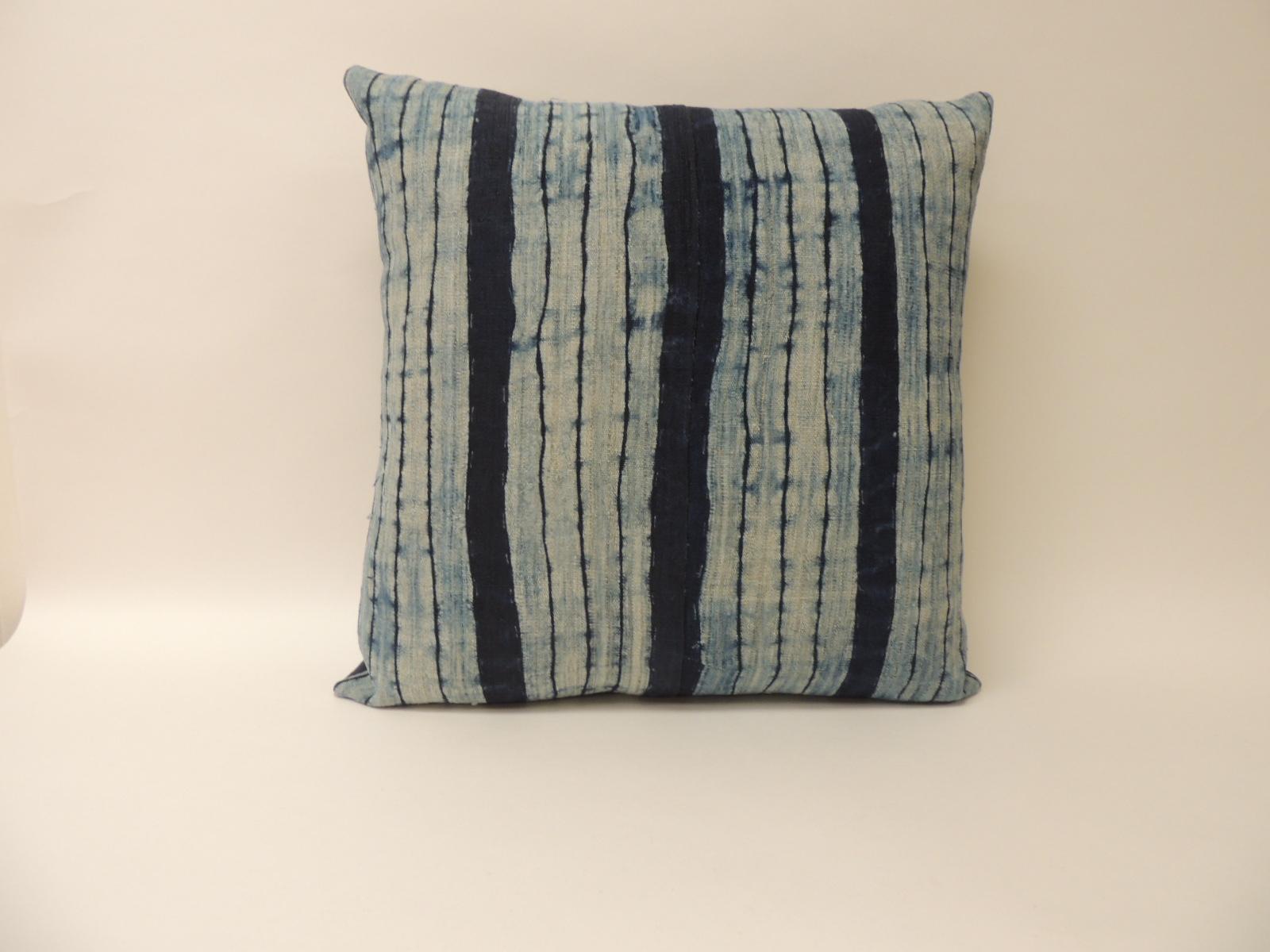 Tribal Vintage Shibori Stripe Blue Asian Decorative Bolster Pillow