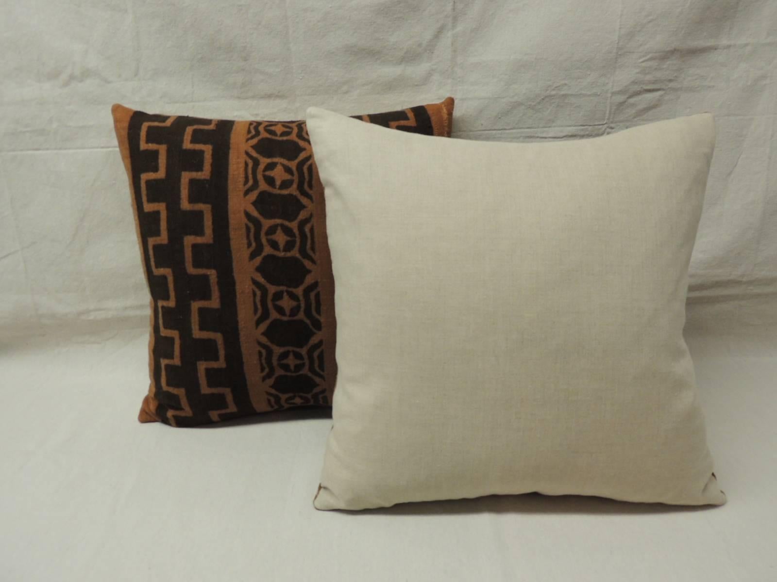Ghanaian Pair of African Brown Woven Decorative Pillows with Tribal Pattern