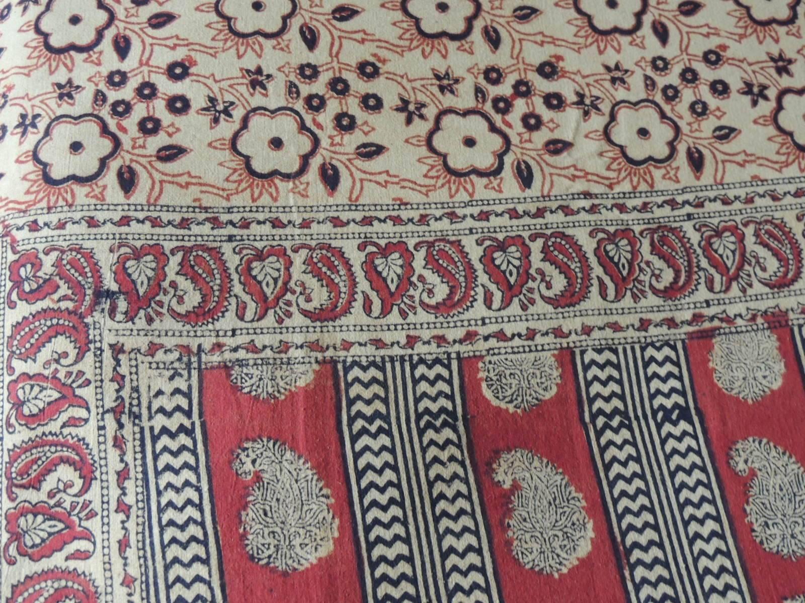 Anglo Raj Vintage Hand-Blocked Qalamkar Cotton Paisley Coverlet