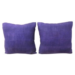 Pair of Vintage Deep Purple Woven Mud Cloth African Decorative Pillows