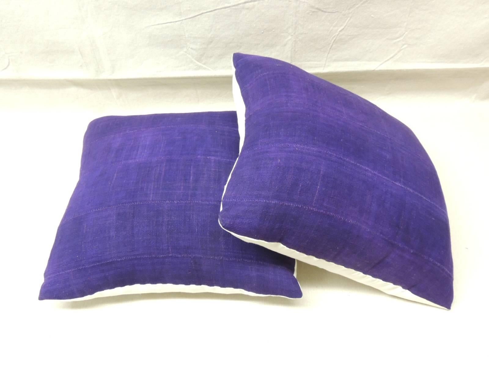 Hand-Crafted Pair of Vintage Deep Purple Woven Mud Cloth African Decorative Pillows