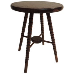 Antique English Small Round Bobbin Leg Four Leg Stool