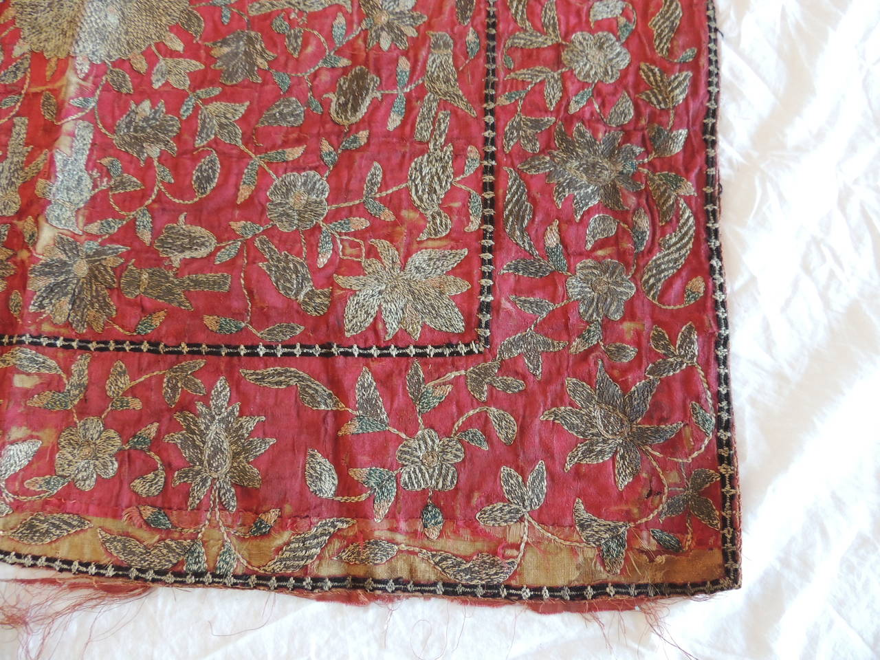 Turkish Red and Gold Persian Embroidery Square Panel