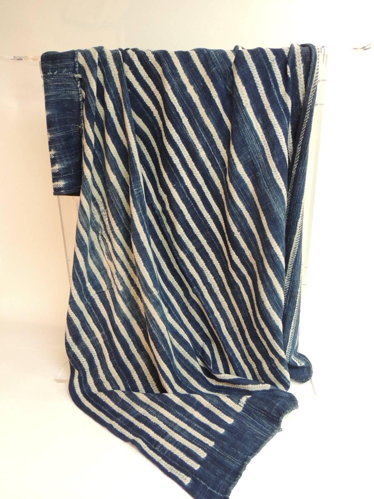 Tribal Vintage Blue and White Yoruba and Baule Warp Artisanal Cloth