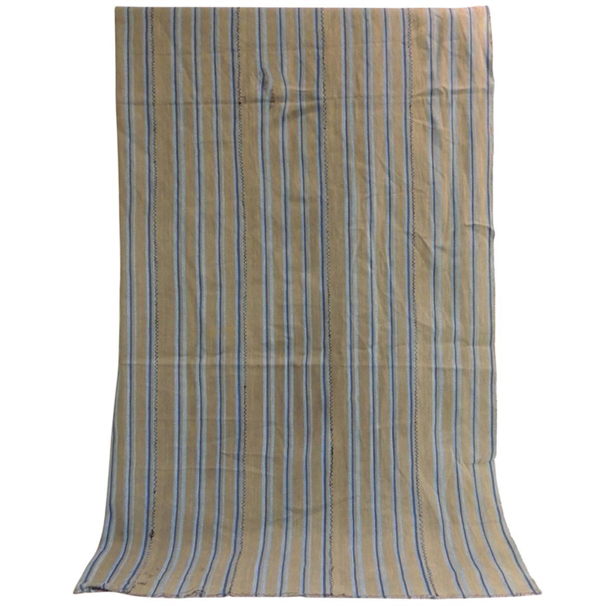 Vintage Yoruba and Baulé warp Ikat artisanal cloth. West Africa vintage Yoruba and Baulé warp ikat. In shades of tan dark and light blue.
Ikat is the process whereby threads are tie-dyed before weaving takes place. When the cloth is woven, any