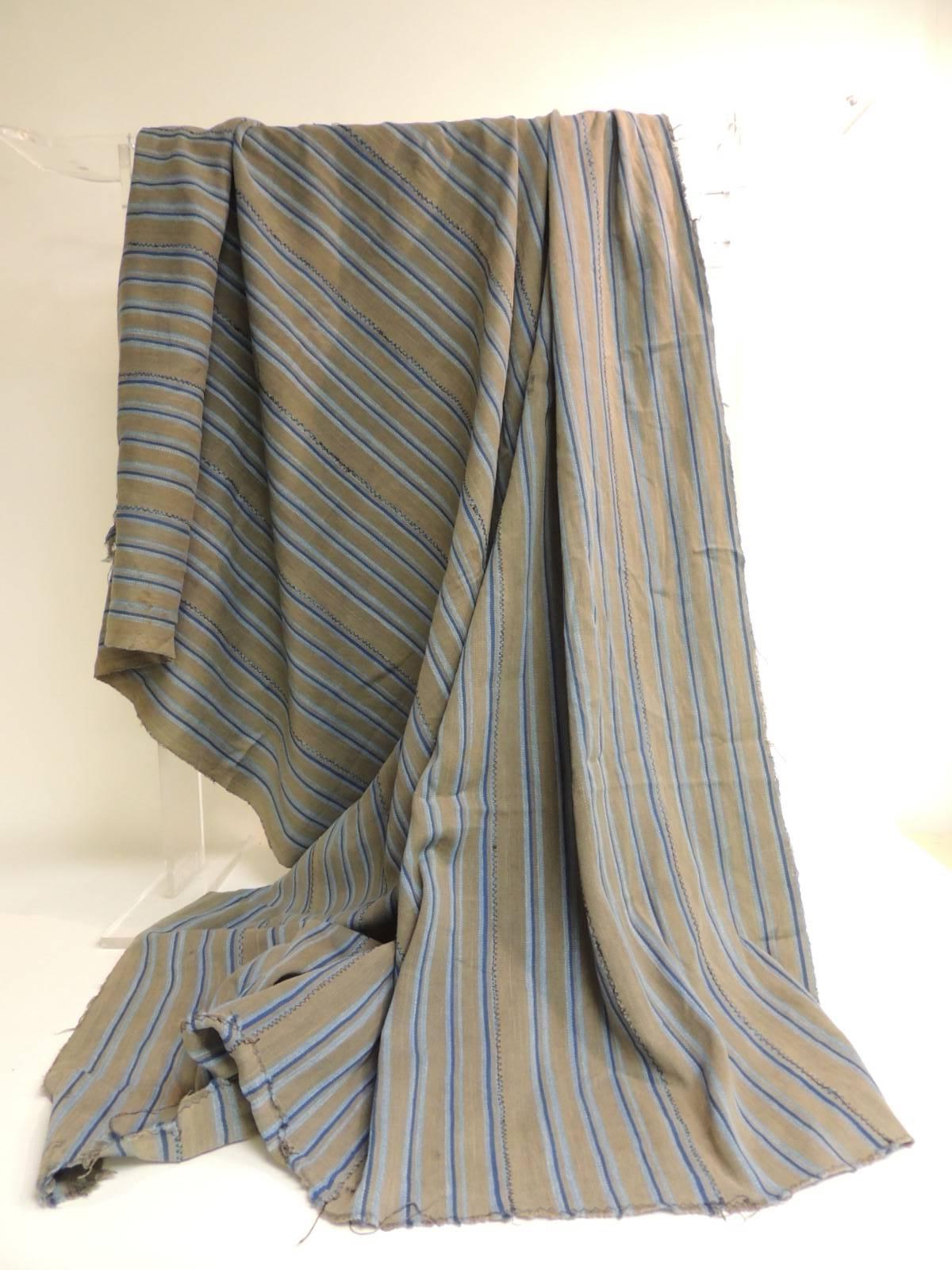 Tribal Vintage African Grey and Blue Stripes Yoruba Reversible Artisanal Cloth