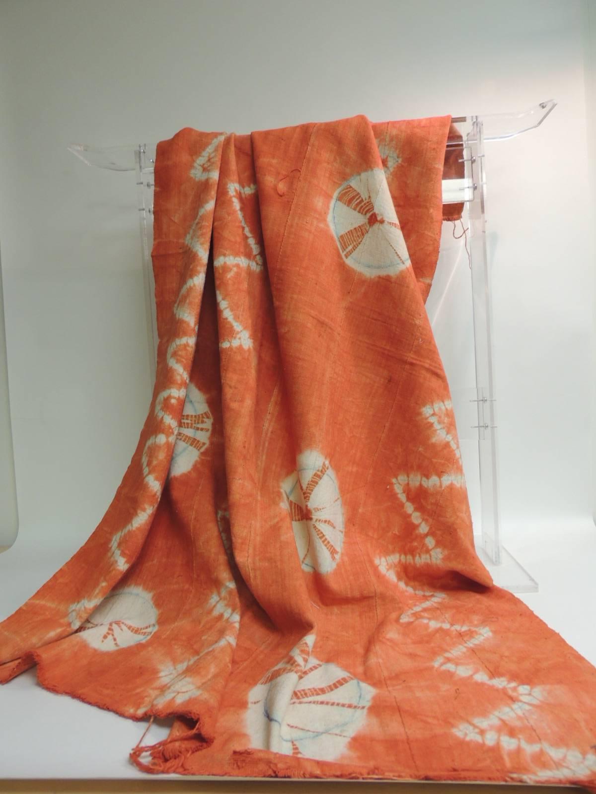 Hand-Crafted Vintage Orange African Tie-Dyed Reversible Yoruba Artisanal Cloth