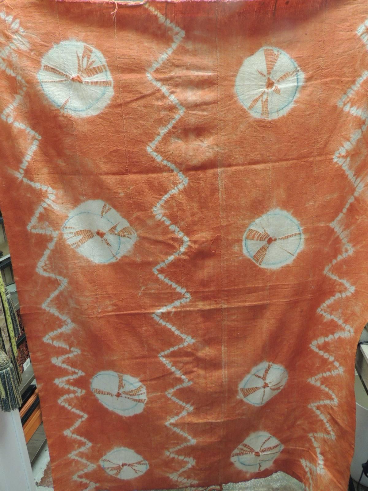 Vintage Orange African Tie-Dyed Reversible Yoruba Artisanal Cloth In Good Condition In Oakland Park, FL