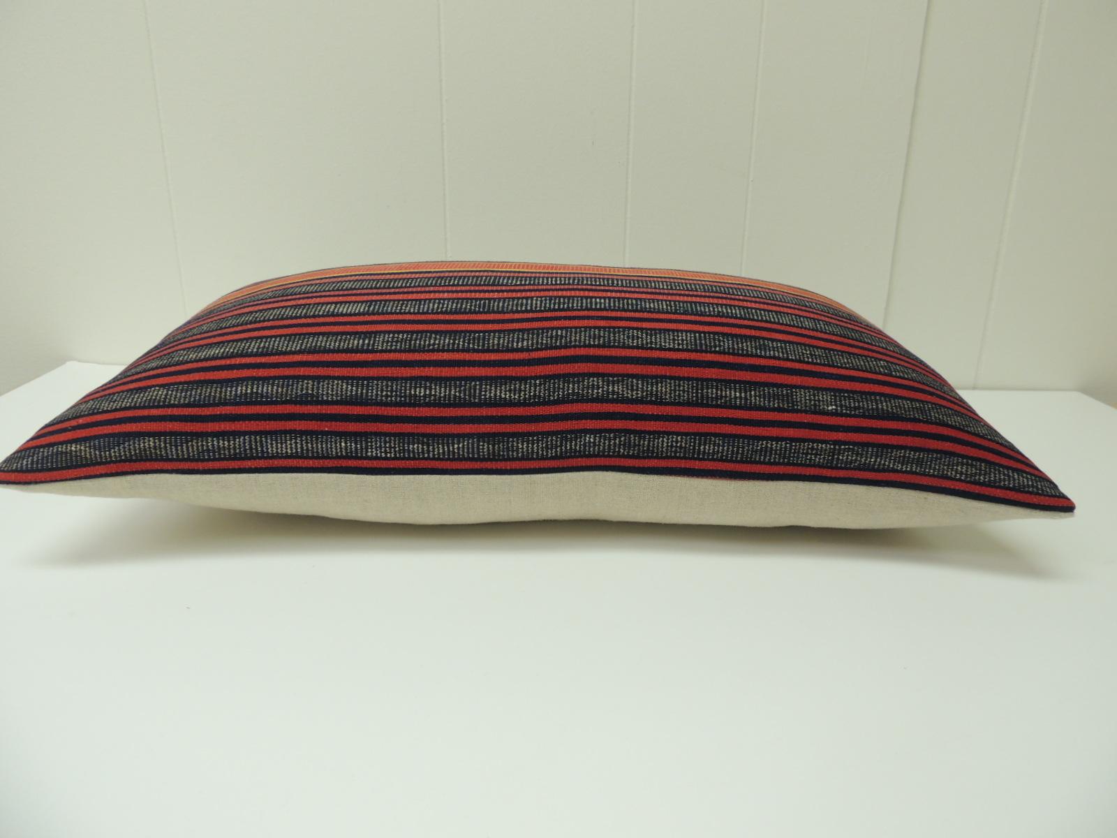 Tribal Vintage Asian Red and Indigo Woven Lumbar Pillow