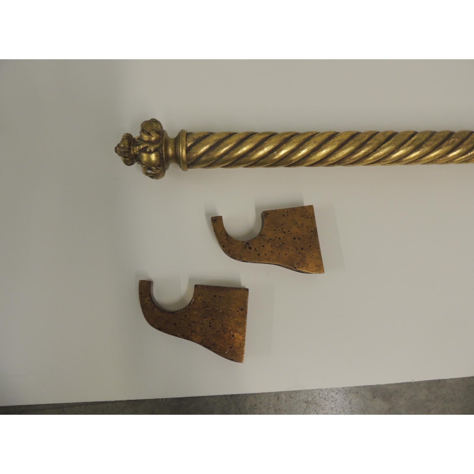 Vintage Gold Leaf Italian Carved Wood Curtain Pole With Brackets