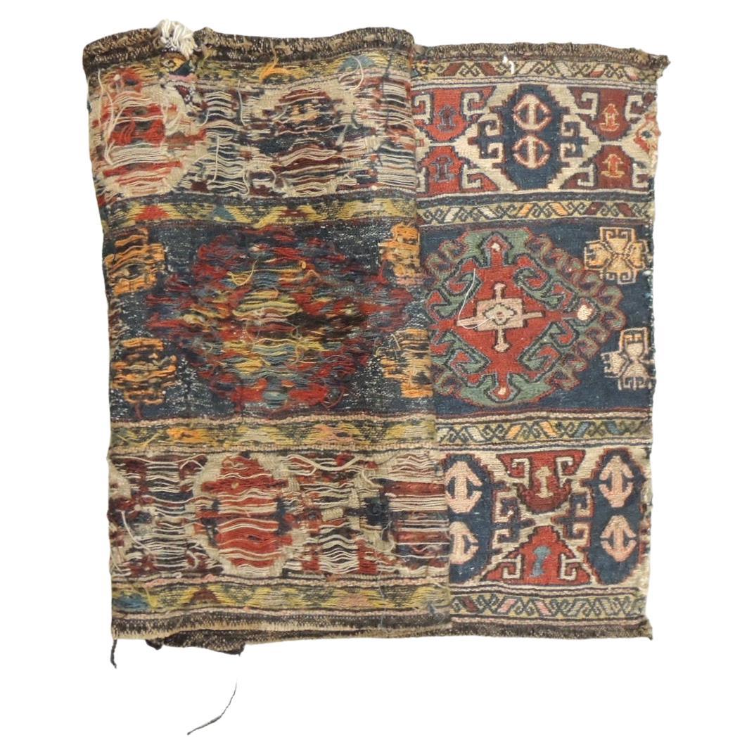 Vintage Orange and Blue Kilim "Mafrash" Rug Fragment For Sale at 1stDibs