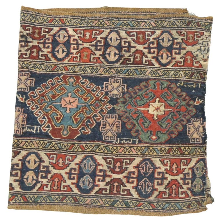 Vintage Orange and Blue Kilim "Mafrash" Rug Fragment For Sale at 1stDibs