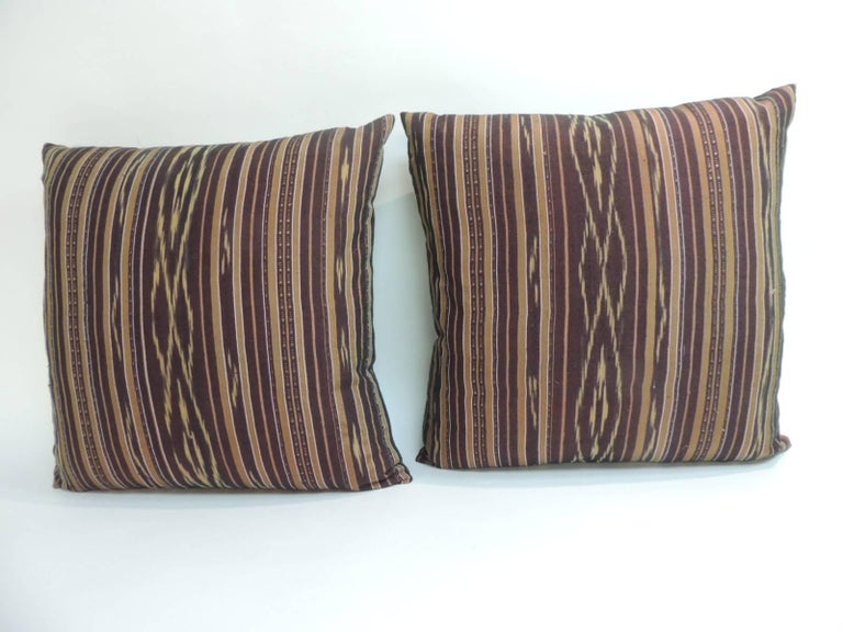 Pair of Vintage Red and Yellow Silk Laos Decorative Pillows For Sale at 1stdibs