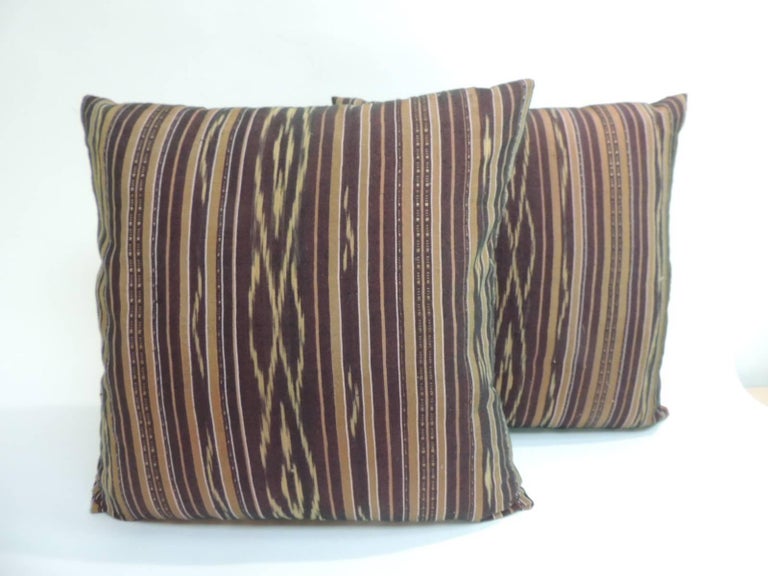 Pair of Vintage Red and Yellow Silk Laos Decorative Pillows For Sale at 1stdibs