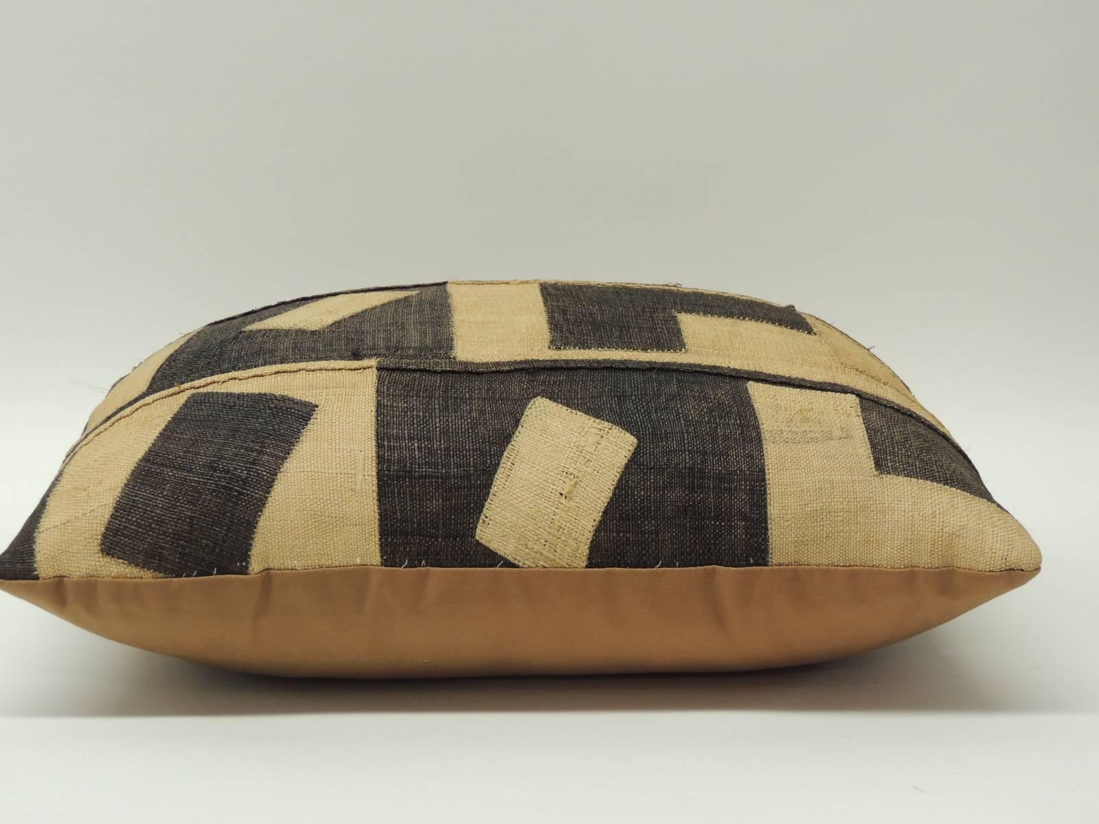 Hand-Crafted Tribal African Kuba Raffia Lumbar Artisanal Textile Decorative Textured Pillow