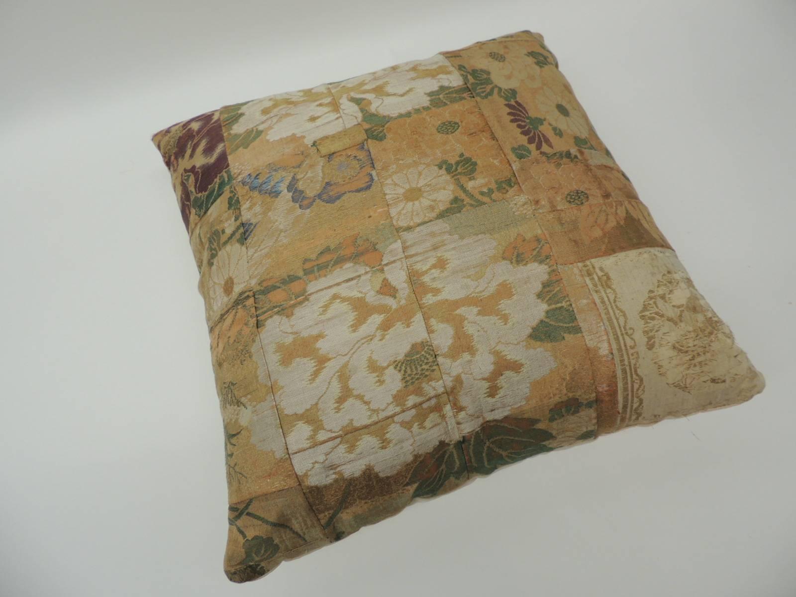 Hand-Crafted Silk Antique Textile Japanese Kesa Pillow