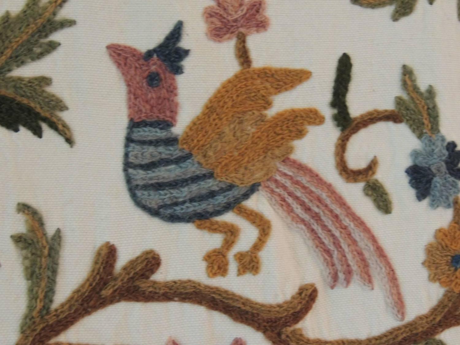 Vintage Crewel Embroidery Wall Hanging For Sale at 1stdibs