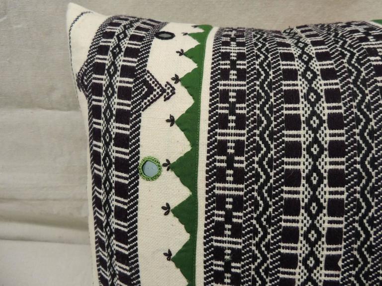 Pair of Green and Black Embroidery Decorative Pillows For Sale at 1stdibs