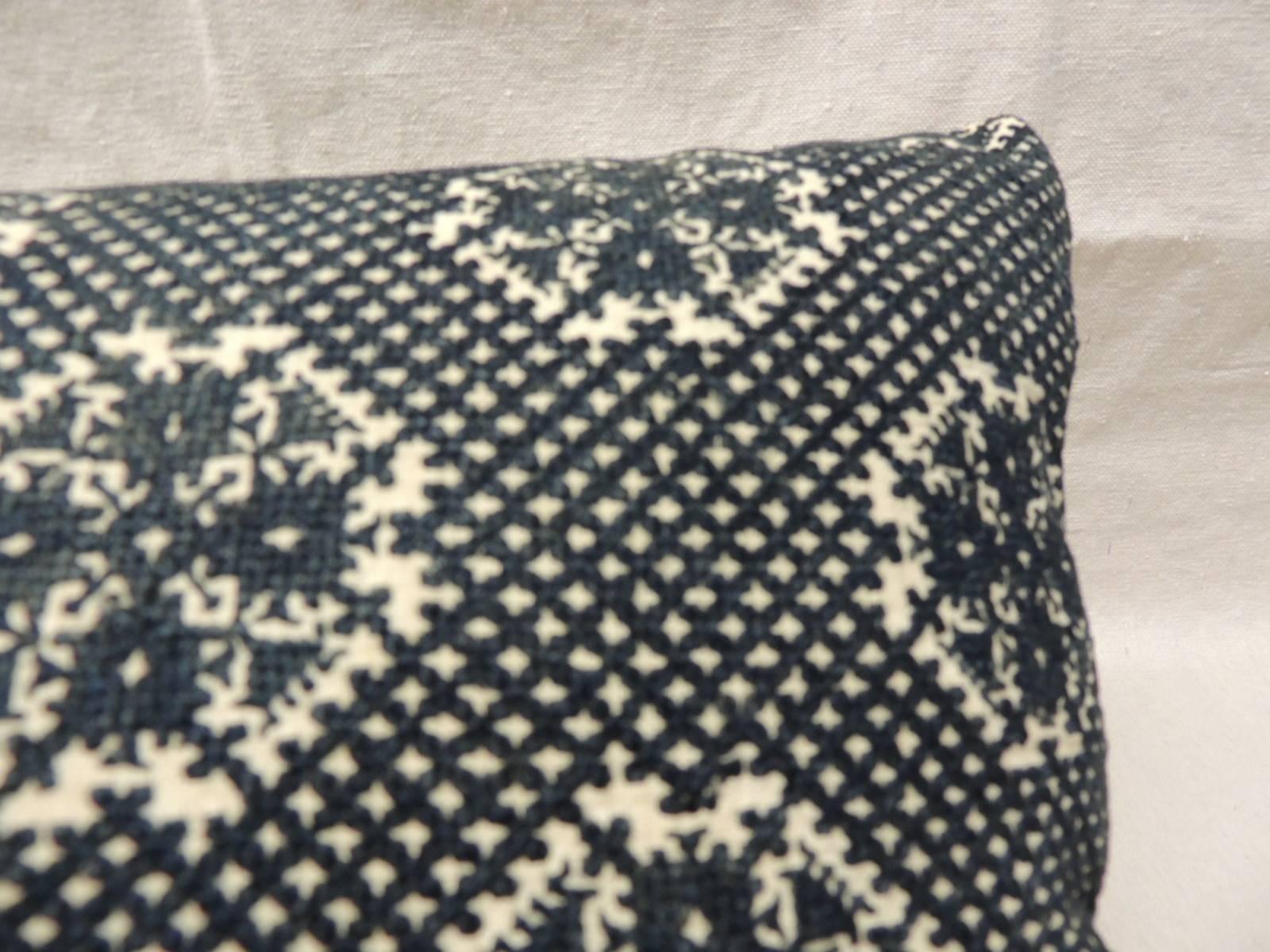 Moorish Dark Indigo Embroidery Fez Antique Textile Bolster Decorative Pillow