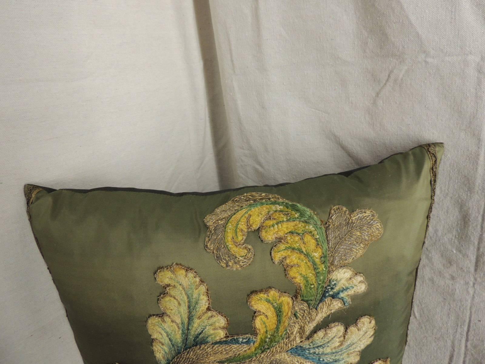 Baroque 19th Century Silk Applique Bolster Decorative Pillow
