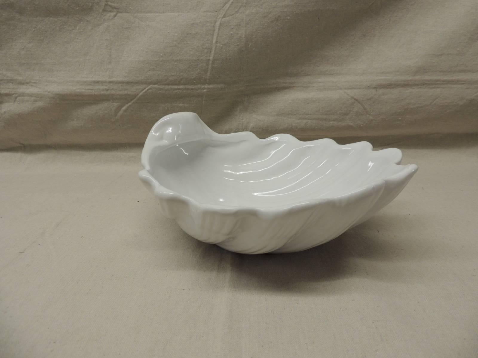 Large white porcelain finish ceramic clam shell serving dish. Stamped Portugal.