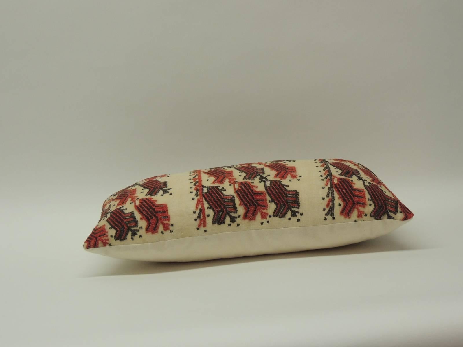 Hand-Crafted 19th Century Turkish Embroidery Lumbar Decorative Pillow.