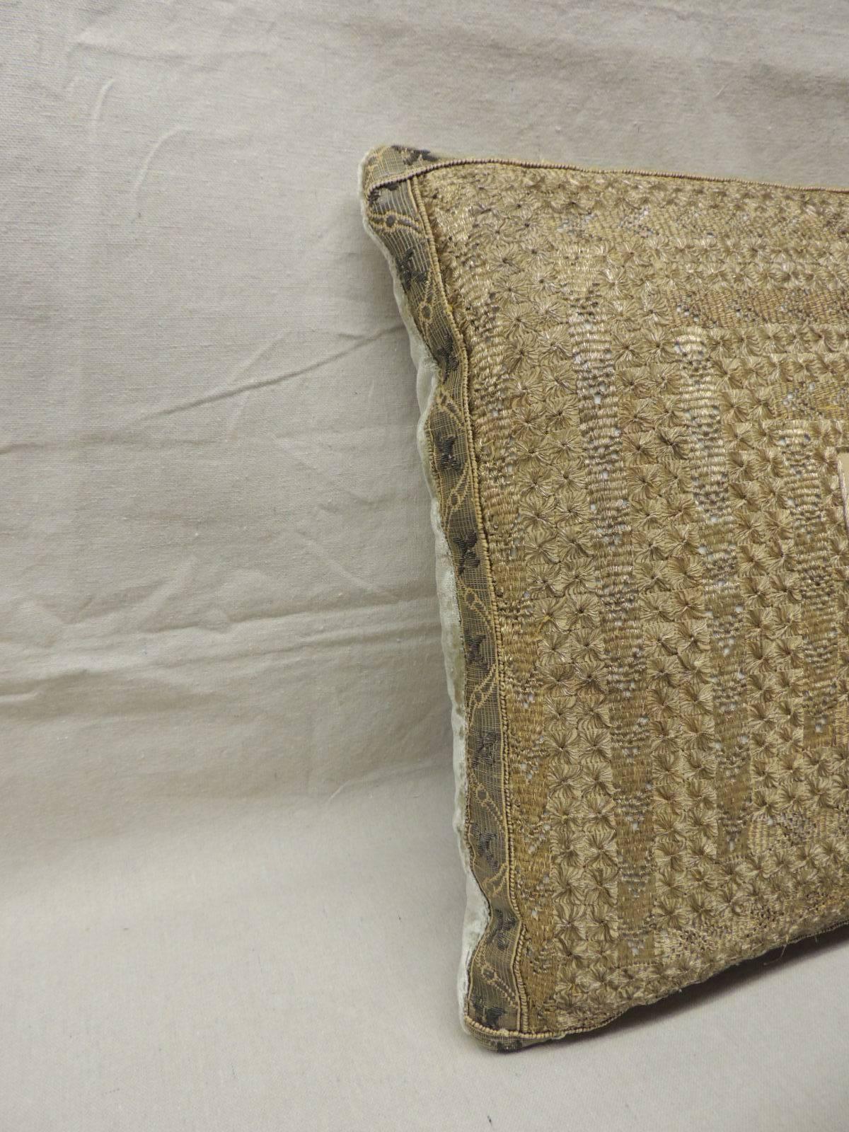 Moorish 18th Century Gold Metallic Embroidery Persian Pillow