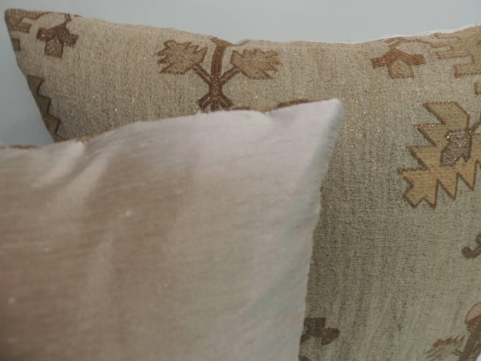 19th Century Pair of Gold Metallic Threads Embroidered Turkish Decorative Pillows