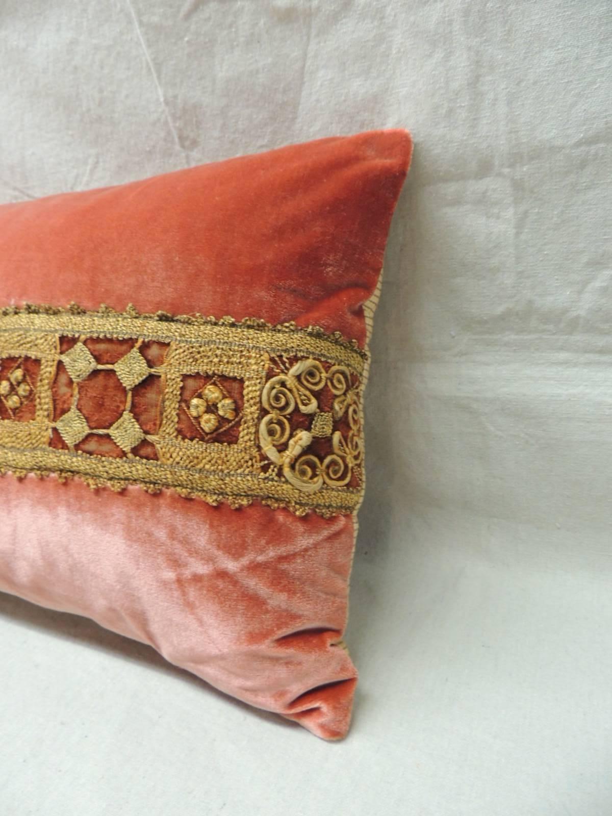 Gothic Revival 18th Century Silk Velvet Applique Bolster Pillow