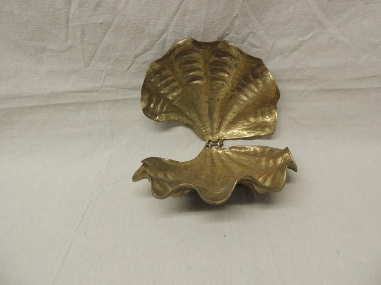 Large Vintage Brass Clam Shell Box 