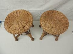 Pair of Vintage Round Rattan Stools
