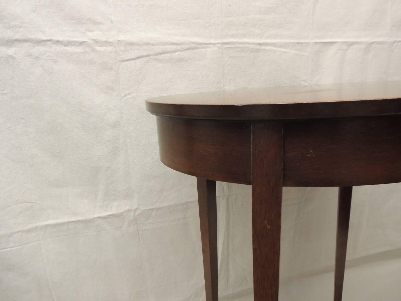 George III Vintage Oval Wood Side Table with Square Tapered Legs