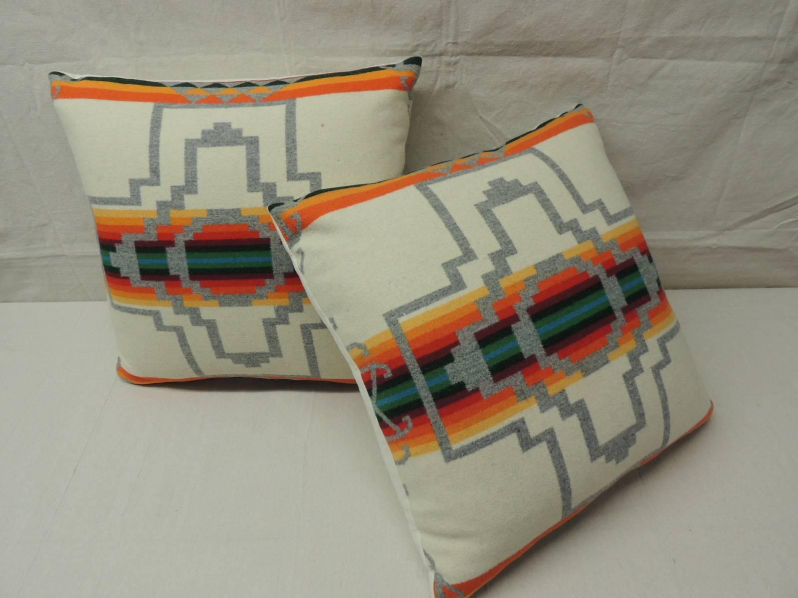 Native American Pair of American Indian Pattern Blanket Pillows in Natural