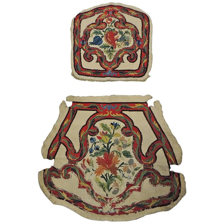 Set of Antique Floral Tapestry Needlework Chair Covers For Sale at 1stdibs