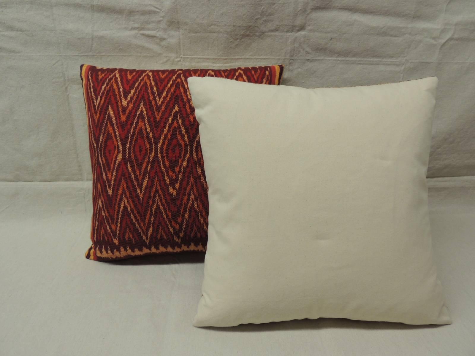 Tribal Pair of Red and Orange Vintage Ikat Woven Pillows