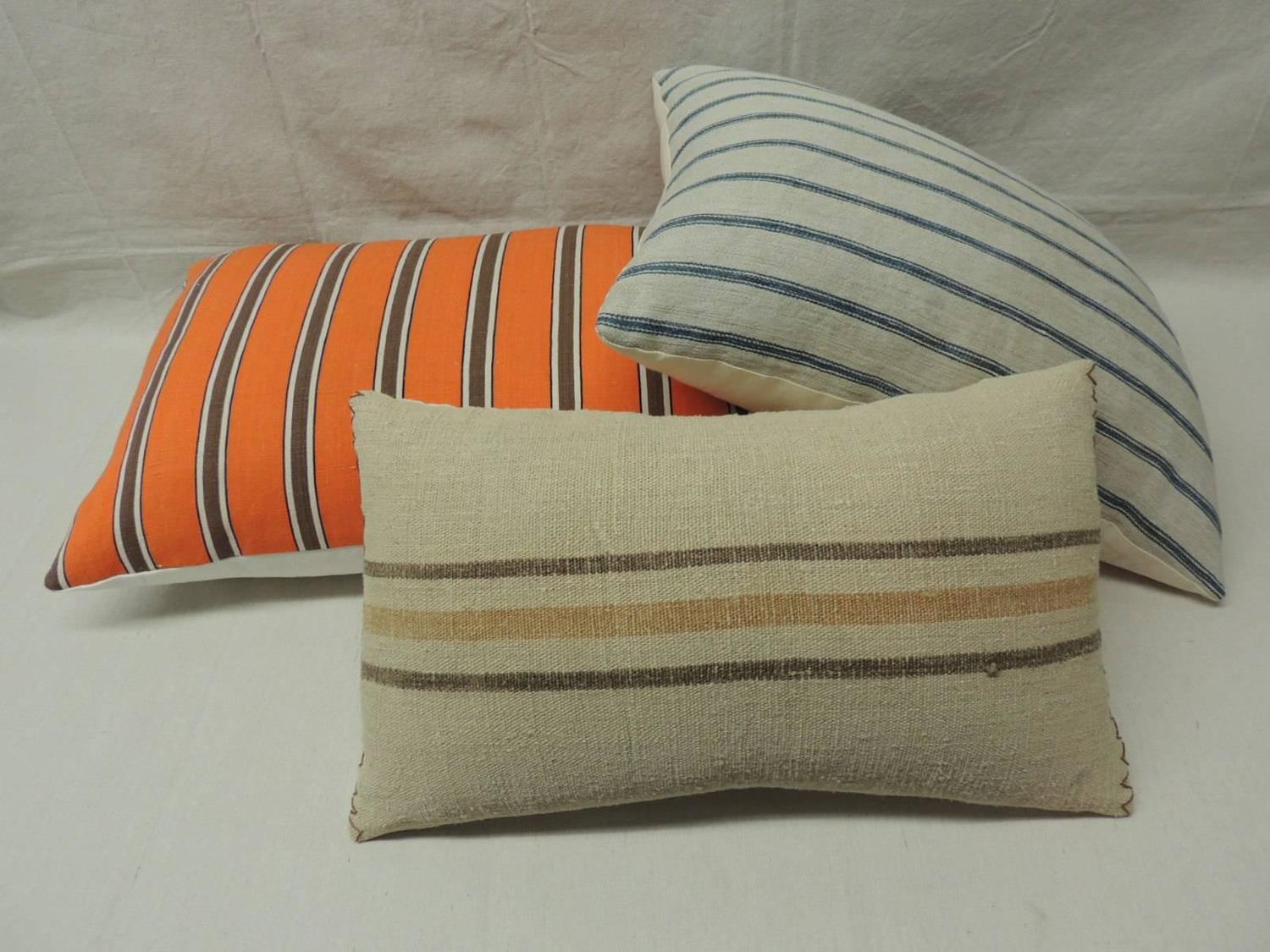 Vintage French Homespun Linen Bolsters Pillows For Sale at 1stdibs