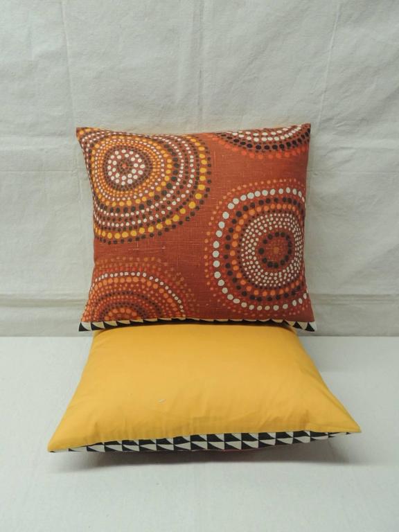 Pair of Orange Mod Design Vintage Linen Decorative Pillows For Sale at 1stdibs