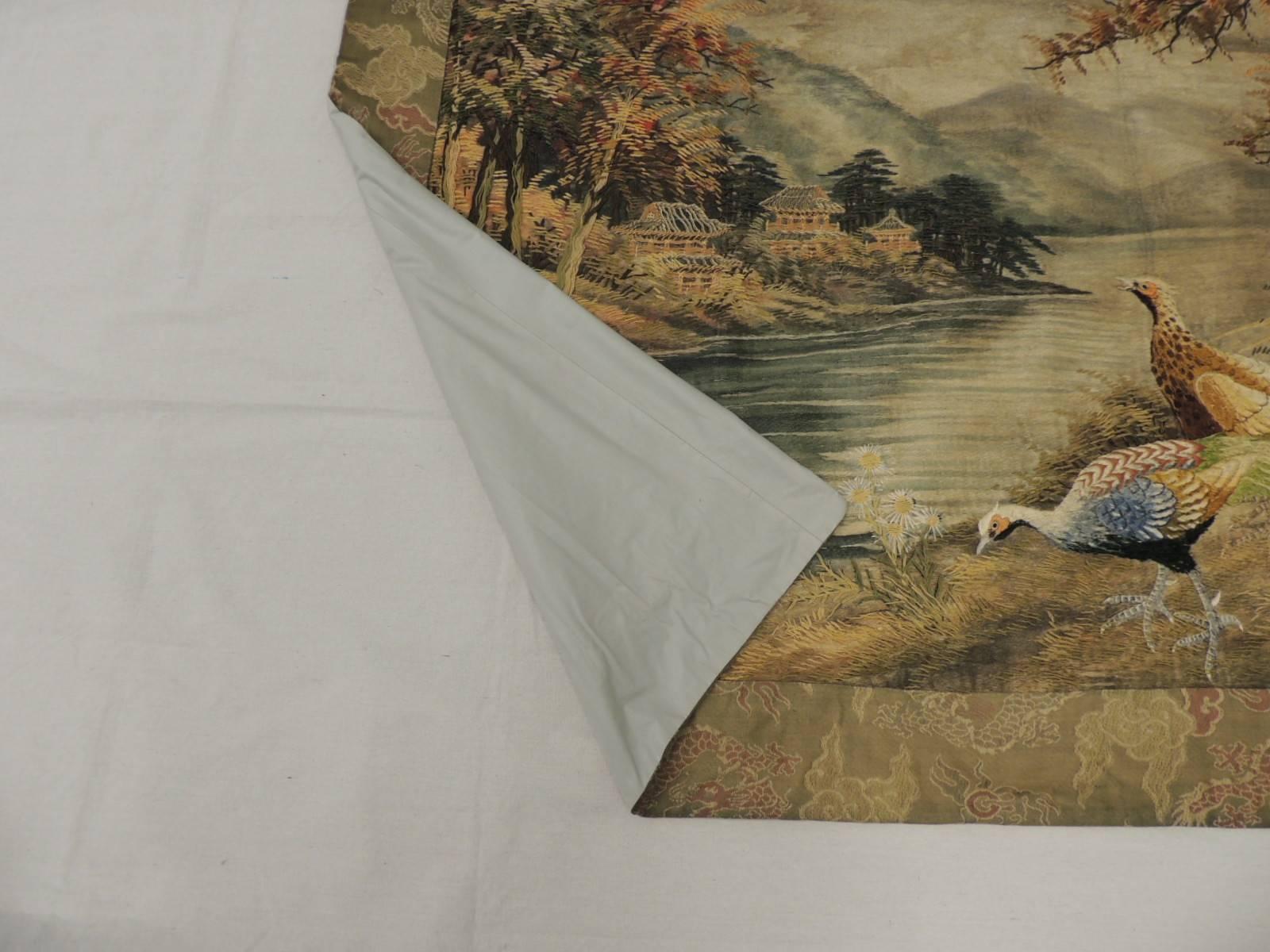 Hand-Crafted CLOSE OUT SALE: Large Asian Embroidery Scenery Tapestry From Japan