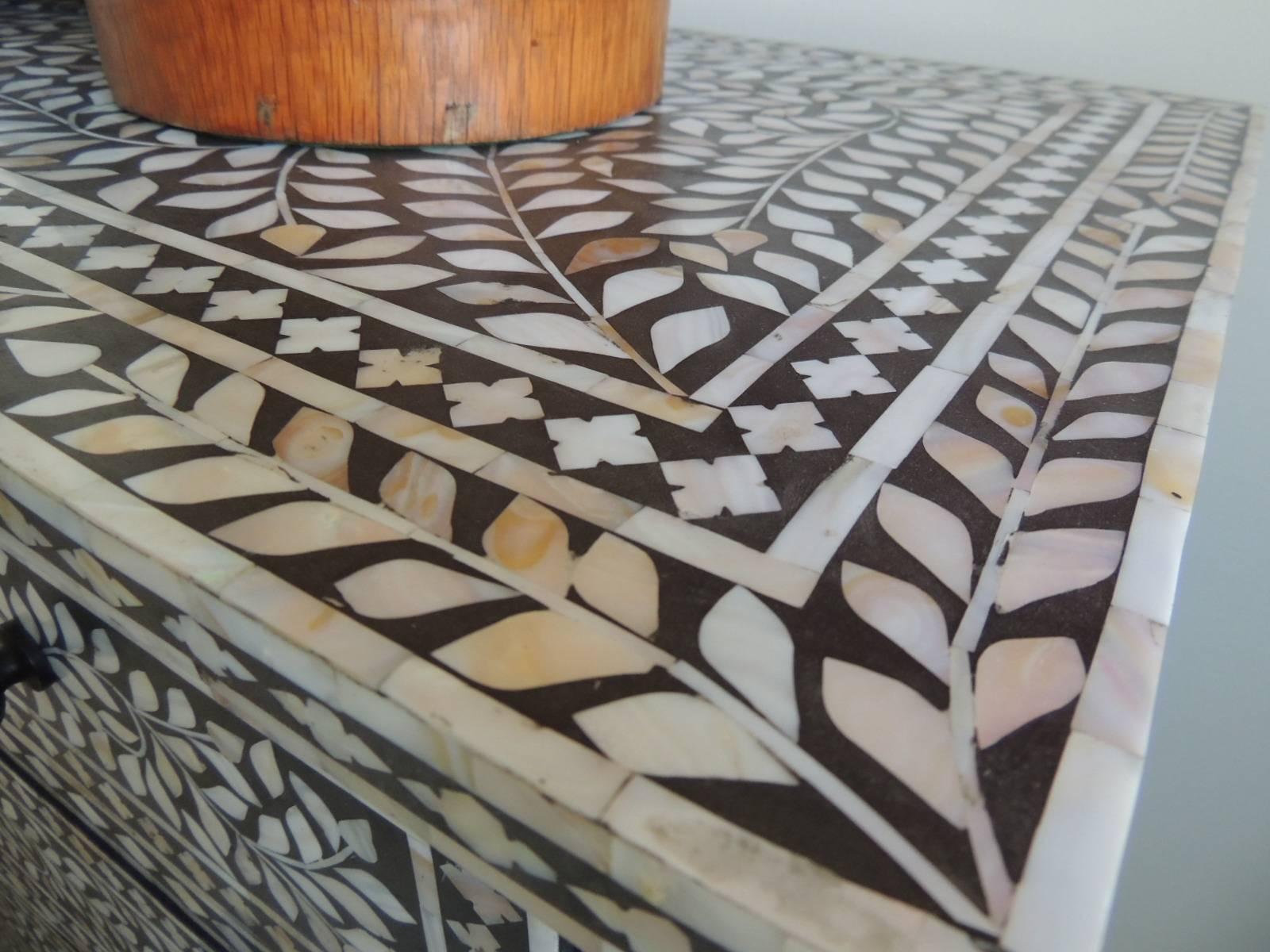 Hand-Crafted Black and White Mother-of-Pearl Tall Dresser