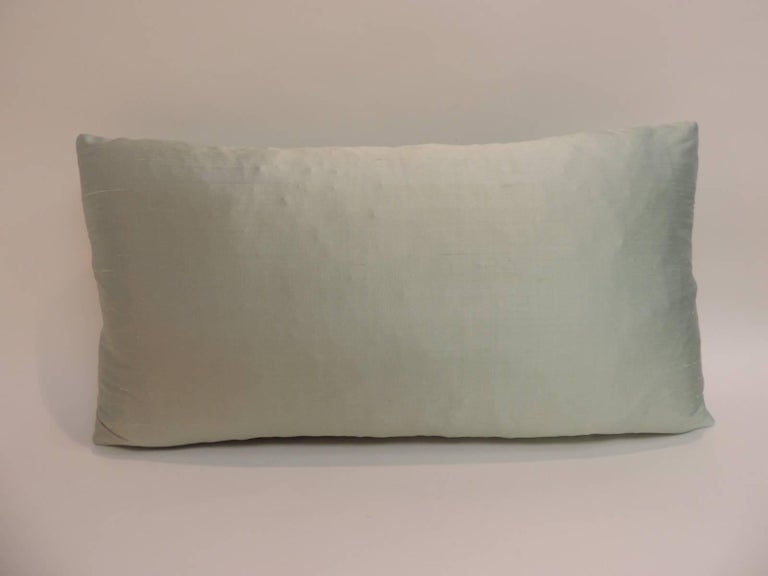 Vintage Asian Colorful Green and Red Silk Woven Obi Decorative Lumbar Pillow For Sale at 1stdibs