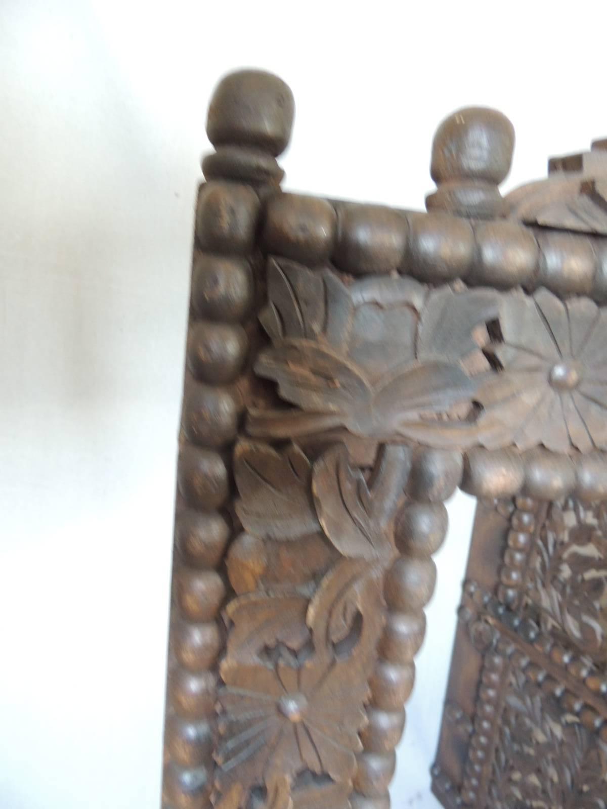 Early 20th Century Large Asian Antique Carved Wood Window with Door