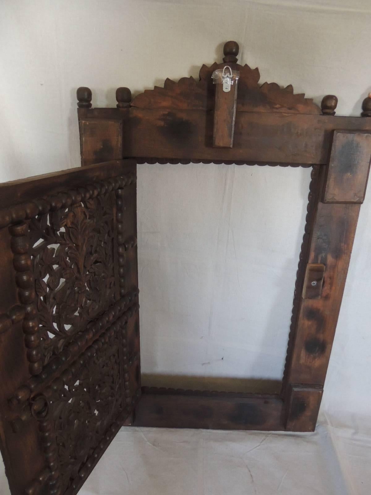 Large Asian Antique Carved Wood Window with Door In Excellent Condition In Oakland Park, FL